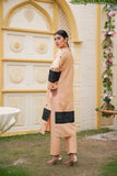 2-Piece Elegant Peach Embroidered Suit with Black Accents – Casual Wear