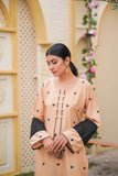 2-Piece Elegant Peach Embroidered Suit with Black Accents – Casual Wear