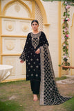 (2-Piece Set) Elegant Black Velvet Suit with Golden Embroidery