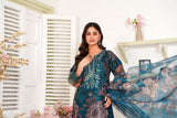 Elegant Embroidered organza 3-Piece Suit in Teal and Beige