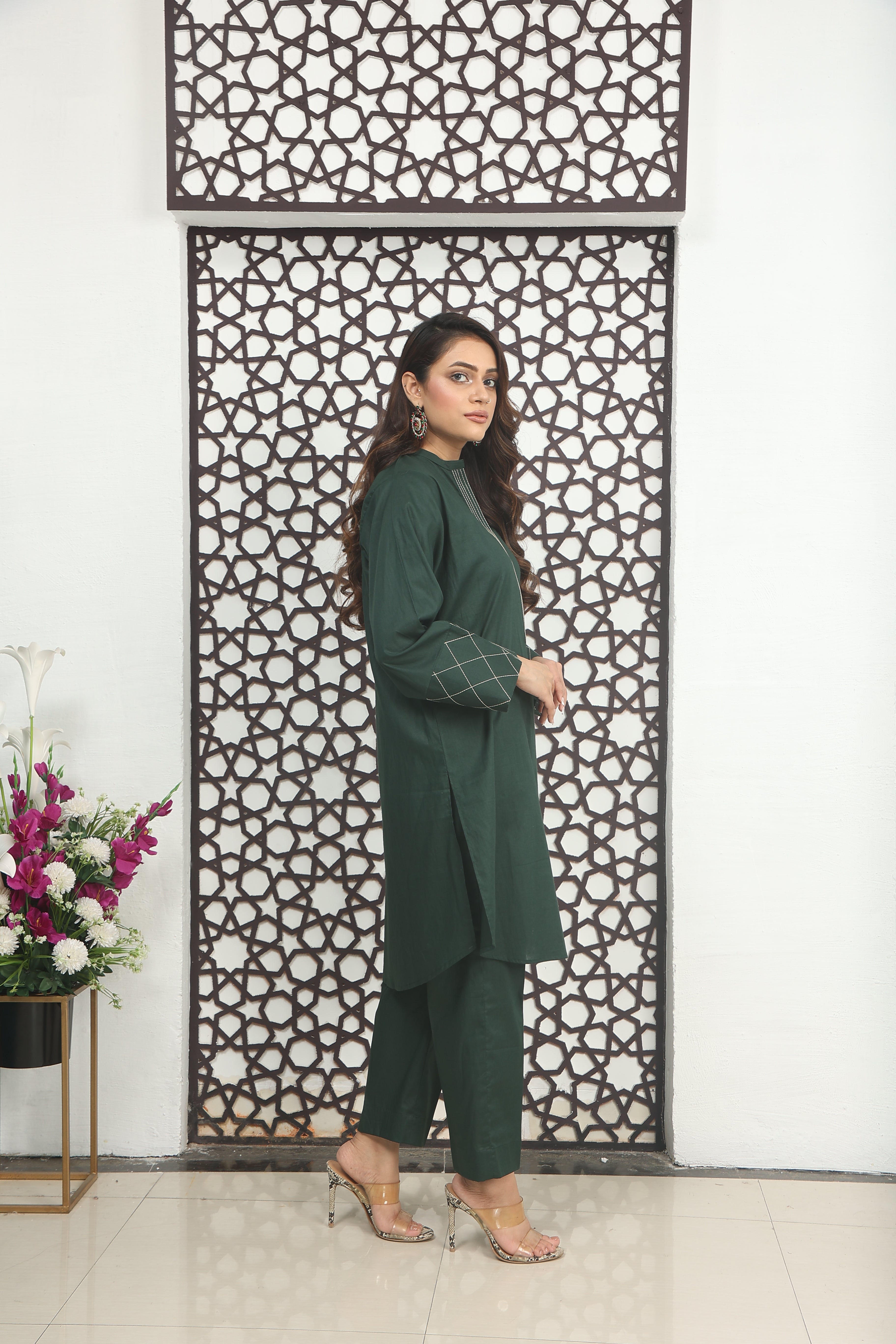 SLATE GREEN 2PCS EMBROIDED FABRIC LAWN SUIT