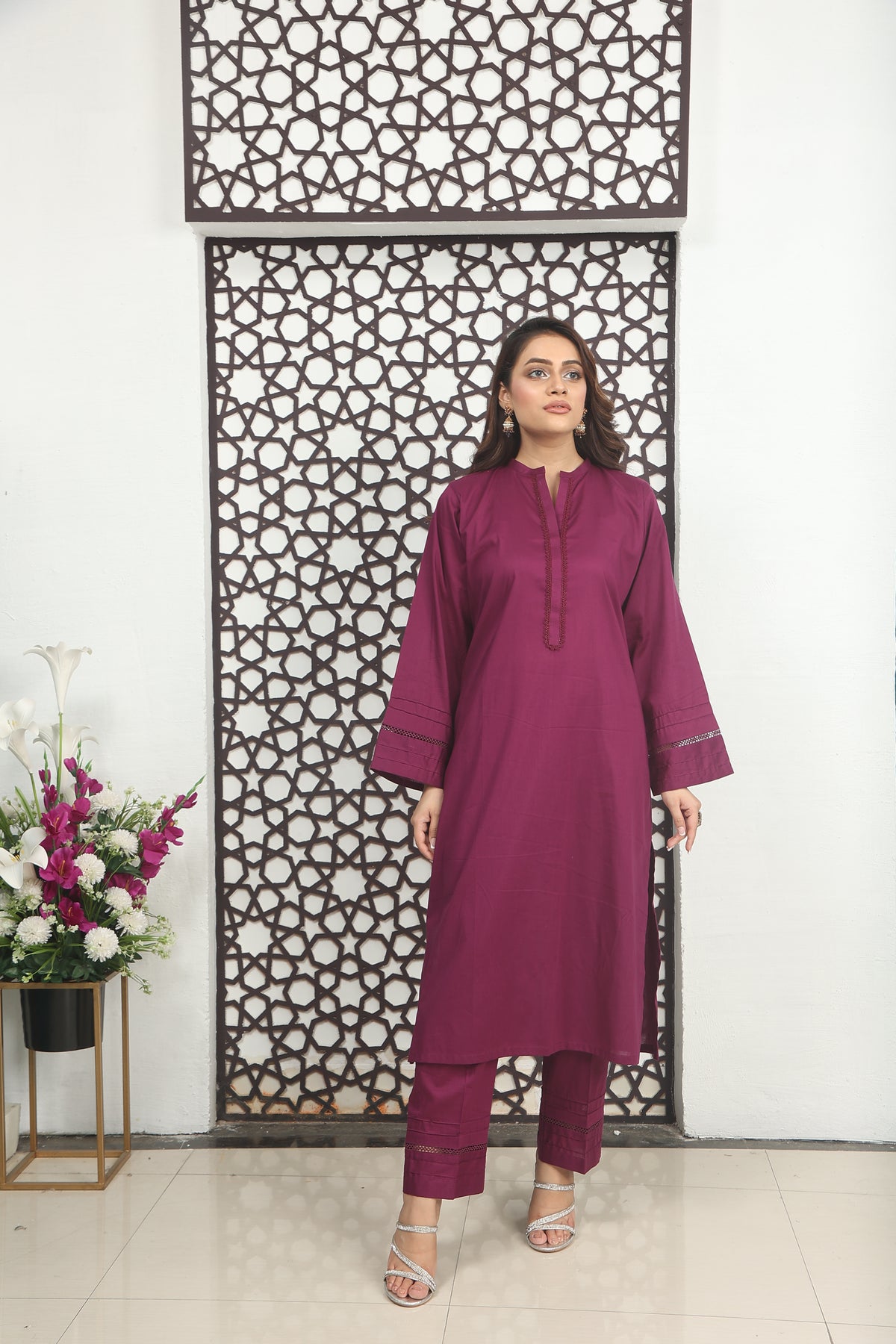 MAGENTA 2PCS EMBROIDED FABRIC LAWN SUIT